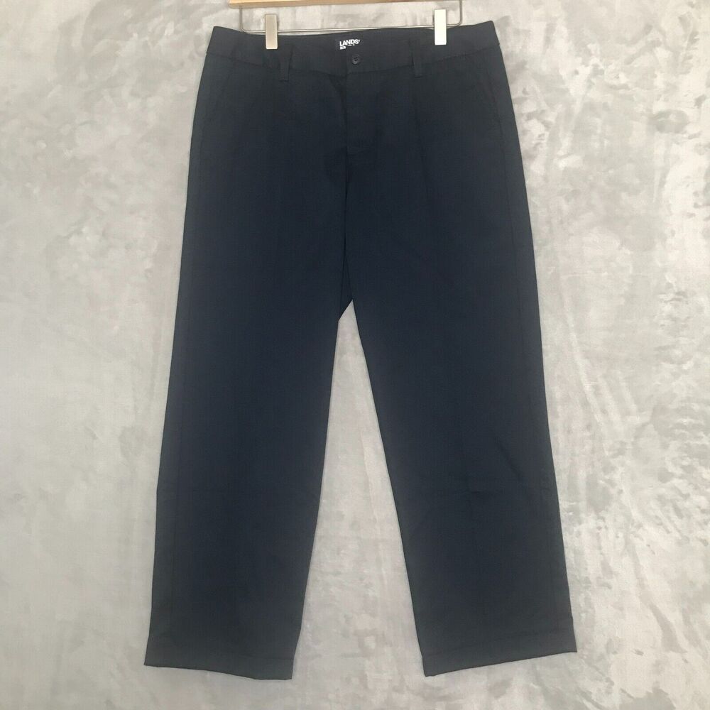 Lands End Crop Pant Womens 8 Navy Blue Flat Front Pockets Oeko-Tex Uniform
